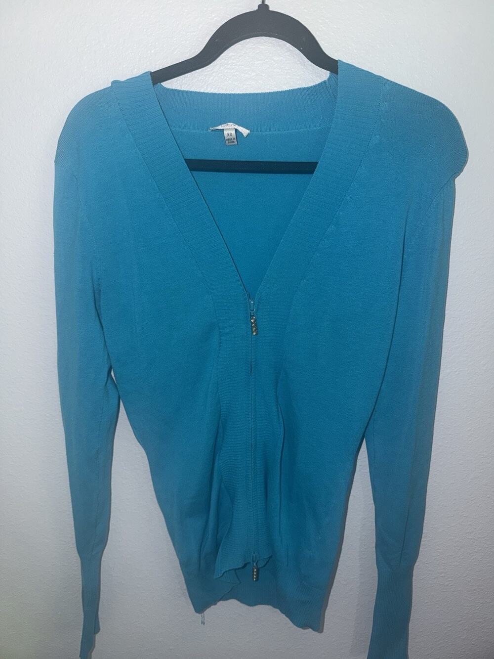 Y2K Cache Knit Cardigan Full Zip Sweater Knit Sweater Women XS Blue (AP7)